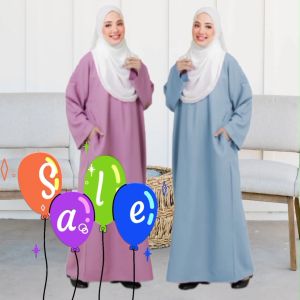NEW - KAFTAN SARA WITH POCKET FREE SIZE ABAYA PLAIN ROBE & JUBAH ABAYA MAXI LONG DRESS GAMIS JUBAH UMRAH NURSING JUBAH