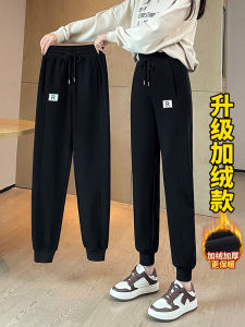 Womens Fleece Lined Thick Casual Sports Pants Spring Autumn Winter High Waist Long Trousers Harajuku Style Belted Loose Fit