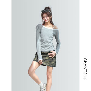 CHANT2nd | Off-Shoulder Slanted Patchwork Slimming Fashionable Womens Summer Blouse