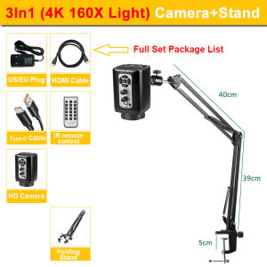 KUAIQU | YIZHAN 3IN1 Camera Lens Light Electron Video Microscope 4K IMX415 UHD Welding Tools 160X Adjustable HDMI Type-C Folding Stand