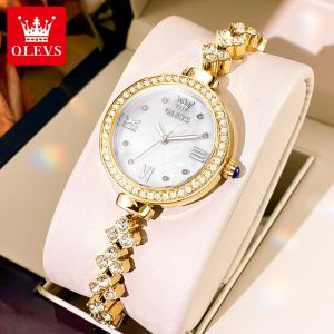 OLEVS Watch For Women Waterproof Original Korean Style Elegant Small Women Casual Watches Diamond Stainless Strap Quartz Srist Watch