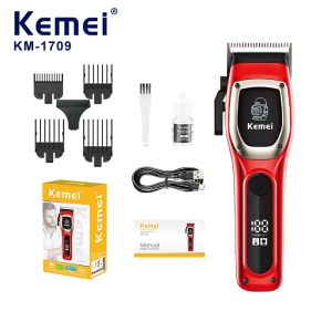 Kemei KM-1709 Pure Red Color LED Display 2000mAh Long Last Battery Hair Clipper Plus Hair Cutting Appliance Adjust Blades