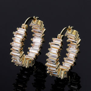 Huitan Luxury Round Hoop Earrings Women Geometric Cubic Zirconia Versatile Earring Brilliant Female Wedding Engagement Jewelry