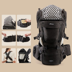 SUNVENO Ergonomic Baby Carrier with Detachable Hip Seat 6 in 1 Soft Cotton Baby Carrier with Headcover Safety Infant Newborn Hip Seat for Home Outdoor Travel 0-36 Months Babies Girls and Boys