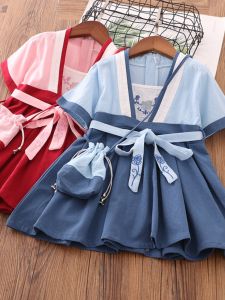 ชุดกี่เพ้าผ้าลินินคอตตอนสำหรับเด็กผู้หญิงฤดูร้อน ชุดกี่เพ้าแบบปรับปรุงใหม่สำหรับเด็กอายุ 1-5 ปี ชุดกี่เพ้าสไตล์จีน