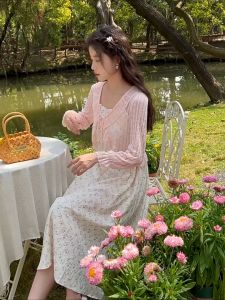 Newlan WT021 Outer Knit Cardigan Sunscreen outerwear womens summer thin fairy top super fairy lace outerwear shawl shirt Gaun Selempang Musim Panas Wanita Kardigan Pelindung Matahari Blus Pertandingan Luar Front Cardigan top atasan pita lace outer lengan