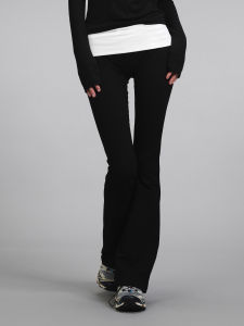 Ang3l American Style Spicy Girl Sports Pants Black White Splice Casual Long Pants Flip Waist Micro Flared Tight Womens Pants