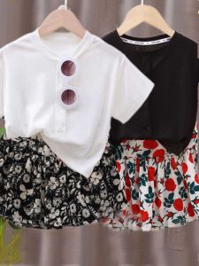 Girls Pleated Short Skirt Pants Summer Thin Outerwear Base Layer Shorts Korean Style Cotton Polyester Print mid Waist Skirt Pants