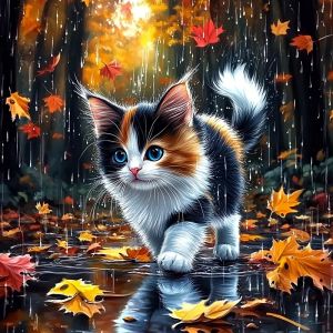 HUACAN Full Drill Diamond Painting Cat Animal Cross Stitch Mosaic Autumn Embroidery Wall Decor Picture Of Rhinestones