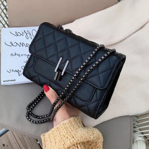Charics&Kittn Ladies Leather Crossbody Bag Underarm Chain Small Square Bag Single Shoulder Bag Casual Style Pure Color