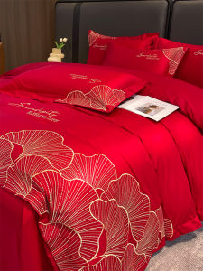 Accessible Luxury Fancy Pure Cotton Four-Piece Set Wedding Red Cotton Quilt Cover Festive Wedding Dowry Bedding