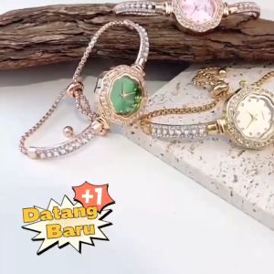 Jam Tangan Wanita Tali Serut Fashion Mewah Terbaru Rantai Gelang Diamond