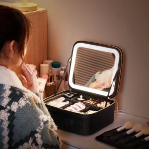 Portable Large Capacity Waterproof Makeup Bag Travel Cosmetic Pouch with Mirror Womens Handy Storage Box Cute Tool Organizer
