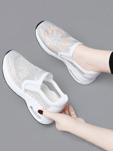 2025 New Womens Running Shoes Thin Single Shoes Casual Mesh Breathable White Sneakers Korean Style round Toe PU Lined Fashionable