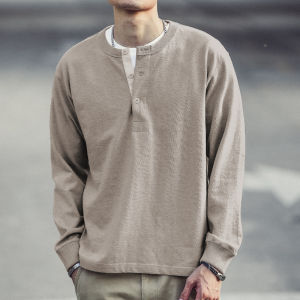 เสื้อยืดคอกลมแขนยาวผ้าฝ้ายแท้สไตล์อเมริกันย้อนยุคสำหรับผู้ชาย เสื้อเชิ้ตทรงหลวมๆ สไตล์ฮีเลียม เสื้อเชิ้ตคอกลมลายดอกไม้