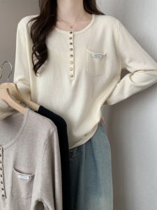 plus Size Womens French Vintage round Neck Knitwear Loose Casual Top Belly Concealing Meat Hiding Base Shirt Autumn Winter