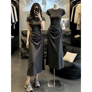 Karrar betsey | Đầm Mùa Hè Phong Cách Hàn Quốc Màu Xám Dây Nơ Ép Eo