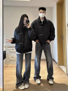 New Chinese Style Thickened Cotton Jacket Collared Mens Winter Outerwear for Couples Trendy Loose Fit Casual Wear