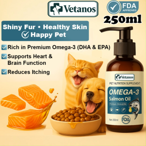 VETANOS 250ml Salmon Oil For Dog Salmon Oil For Cat Vitamin Kucing Booster Gemuk Kucing