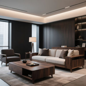 New Chinese Style Solid Wood Sofa Coffee Table Combination North America Black Walnut Villa High-End Sample Room Furniture