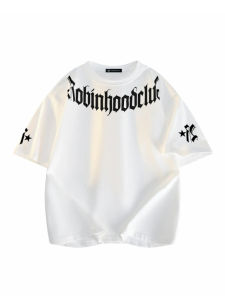 Áo Thun Cotton Tay Ngắn in Chữ Gothic Phong Cách Đường Phố Mỹ Đa Năng Cho Học Sinh Áo Thun Nam Mùa Hè Thường Ngày