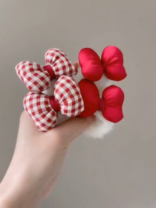 Ribbon Hair Tie Hair Clip 🎀 蝴蝶结毛绒发圈发夹 Klip Rambut Riben Bulu White Red Plush Bow Hair Pin Hair Accessories