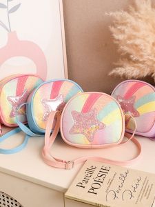 Cute Glitter Rainbow Stars Crossbody Bag For Kids