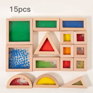 Sensory Wooden Block Set Acrylic Rainbow Building Toy Suitable For Childrens STEM Learning Gift Rainbow Stacking Block Game