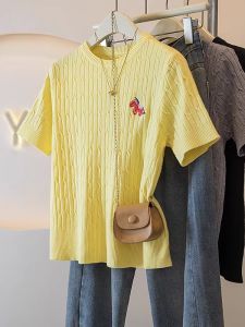 AIYITI | Yellow Spurs Embroidered Short Sleeve Knit T-shirt Plus Size