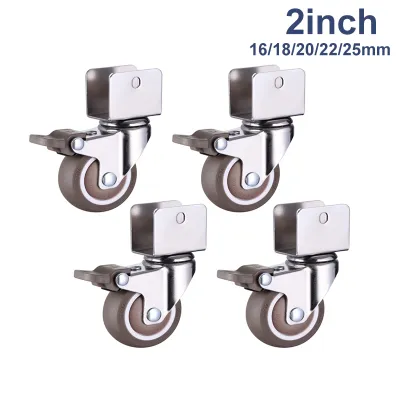 4Pcs Furniture Casters 2 Inch Crib Casters Cabinet Clamp with Brake Wheels Soft Rubber Swivel Caster Furniture Hardware Fittings
