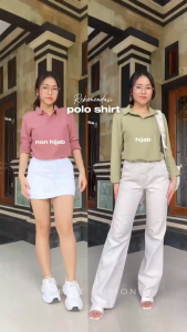 BLUEBUTTON Polo Shirt Wanita Lengan Panjang Olive Green