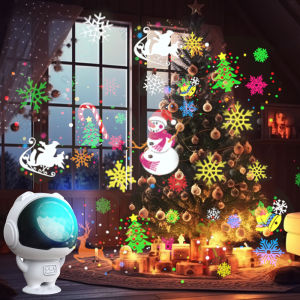 USB Power Astronaut 16 Christmas Pattern Lights Snowflake Projector Atmosphere Lamp for Room Party New Year Christmas Decor Gift