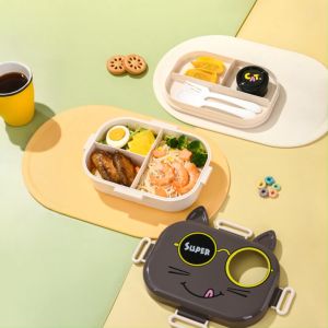 SK-C1282 Kotak Makan Set Anak 2 Tingkat Karakter Kucing Lucu Food Grade / Tempat Makan Anak Lucu