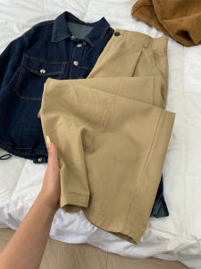 Laid-back Khaki Straight Leg Workwear Pants Womens Loose Wide Leg Casual Long Trousers Pear Body Shape Slimming Effect