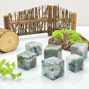Random 1PC High Quality Moss Agate Cube Decoration Natural Crystal Raw Stone Birthday gift Scene decoration.