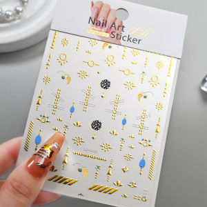 1Pcs 5D Relief Leopard Nail Stickers Gold Foil Stripe Irregular Geometric Nails Decals Adhesive Slider for Y2K Manicure Design 1