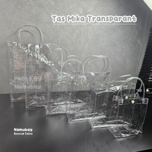 Namubay - Tas Mika Transparant Penutup Kancing / Goodie bag Transparan / Bingkisan Hampers / Kantong Souvenir Ulang Tahun
