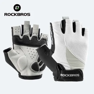 RockBros | ROCKBROS ถุงมือจักรยานครึ่งนิ้ว MTB ถนนฤดูใบไม้ผลิฤดูร้อนกางเกงขาสั้นระบายอากาศถุงมือจักรยานผู้ชายผู้หญิงเจลเบาะถุงมือขี่จักรยาน