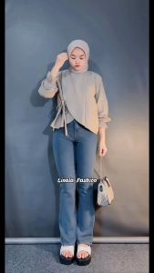 Celana Jeans Denim Cutbray Highwaist Wanita Strecht Viral Kekinian