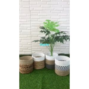 Pohon Artificial Papaya Leaf X12 Semilatex Cover Pot Anyaman Seagrass Variasi Dekorasi Ruang Studio