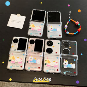 Chic Cartoon Dog Pattern Flip Cover Huawei Pcket2 Foldable Screen Xiaomi MIXFlip2 Protective Case OPPO FindN3 Flip Shock Proof Cover Honor MagicVFlip2 Cute Ladies Foldable Phone Case