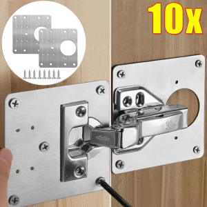 10/20Sets Hinge Repair Plate Kitchen Cabinet Door Hinges Mounting Plate with Screws Flat Fixing Brackets Furniture Hardware Tools