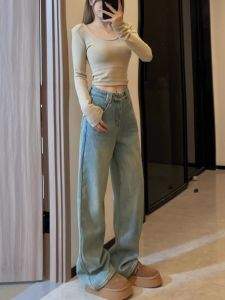 ยีบห้วยไobra Size 7 พับข้อ ยาวปานและยาวแบบลำยาวสไตล์ชลมอเตินสำหรับผู้หญิง กางเกงลำพรุแบบหลวมน่ารักผสมเทวัลวัยข้าราชการต่อน้ำตาล