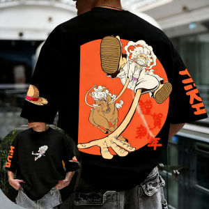 Bandai | One Piece Luffy Printed Cotton Short Sleeved Loose Fitting Mens and Womens Summer Breathable Sports Round Neck T-shirt