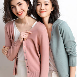 SIS Autumn Winter Loose Long Sleeve Cardigan Solid Color Knitted Cardigan Elegant Sweater Coat