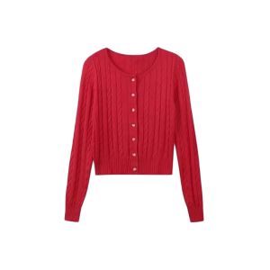 YUEZHONGWEI | Trendy College Style Red Cable Knit Sweater  Womens Fitted Short Cardigan
