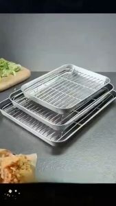Stainless Steel Baking Pan Tray With Wire Rack Cake Baking BBQ Pan Tray Plate Oven Brownie Rack Cooking Roasting Grilling Tool