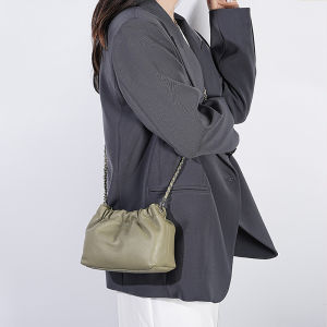 BeeGreen Women Real Leather Classic Cloud  Bag Fashion Chain Shoulder Bag Elegant Underarm Bag Small Cellphone Bag