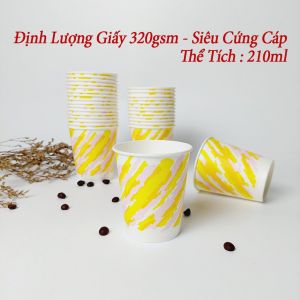 50 Ly Giấy 210ml - 7oz Kẻ Sọc Vàng Cốc Giấy NHẬP KHẨU HÀN QUỐC