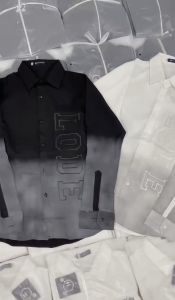 (NEW) Áo Sơ Mi Nam Nữ Tay Dài Phối Màu Loang Nhuộm Thêu Chữ LODE Thời Trang 2024